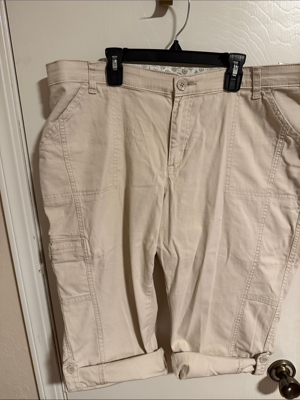 Lee Tan Cargo Capris with Roll-Tab Hem